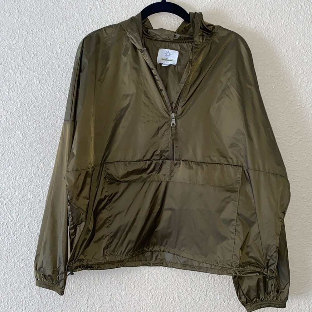 Aerie Offline Windbreaker Green Lightweight Nylon Oversized Jacket Size S NWOT